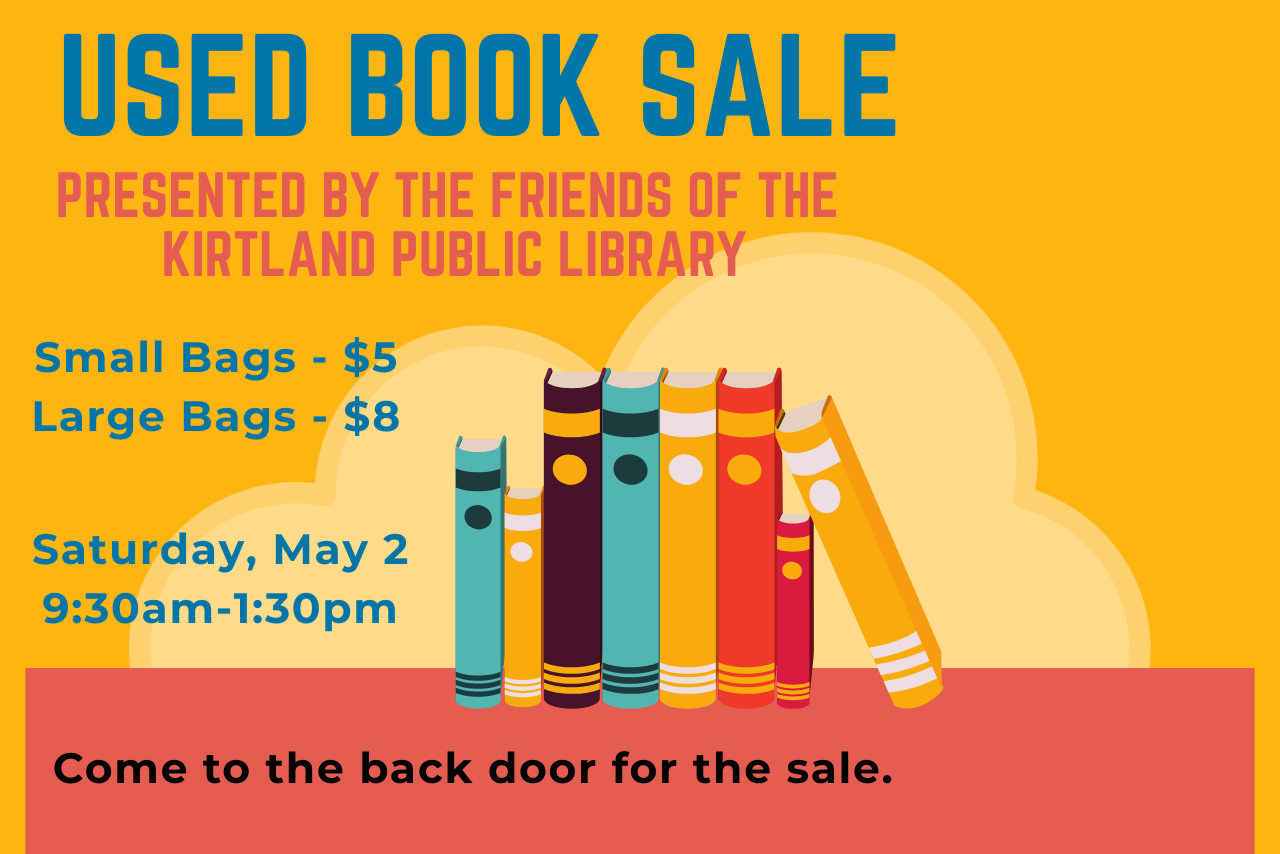 Poster for library book sale. See description for book sale details.