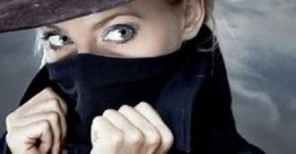 Women  in fedora hat wearing coat with collar turned up